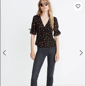 Madewell Silk Daylight Tie-Sleeve Top in Feline Floral